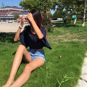 Hollister Navy Blue Flowy Crop Top